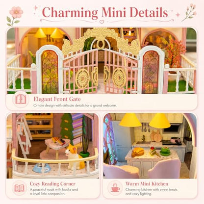 DIY Book Nook Kit with LED Light, Miniature Dollhouse, 3D Wooden Puzzle, Bookshelf Insert Decor Craft Gift (750 PCs Windsor Castle) - style: Windsor Castle 750pcs