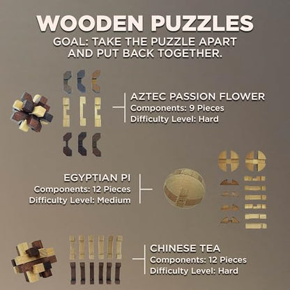 Project Genius True Genius CURATED Collection – Variety Pack, Assembly Puzzle, Disassembly Puzzle, Brain teasers, Adult Puzzle, Wooden and Metal Brain Teasers