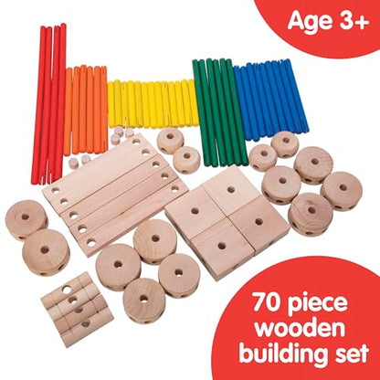 Schylling MKT Super Makit Classic Wood Construction Toy, 3+ years, 70-Pieces (1 EA)