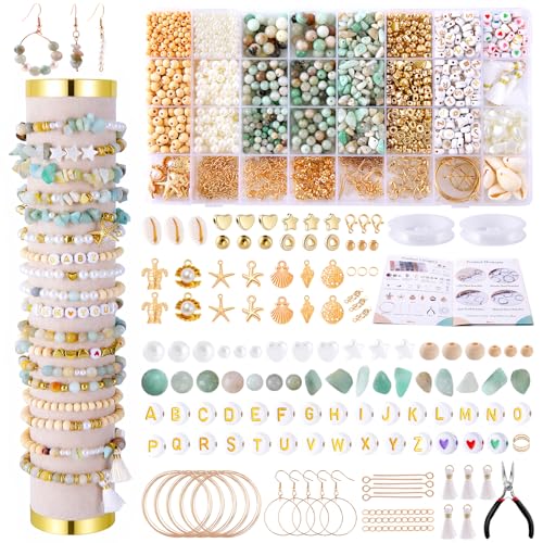 Wurosi 1927PCS Jewelry Making Supplies Kit for Adults,Natural Stone Beads - color: 1927 Pcs Cyan Bracelet Kit