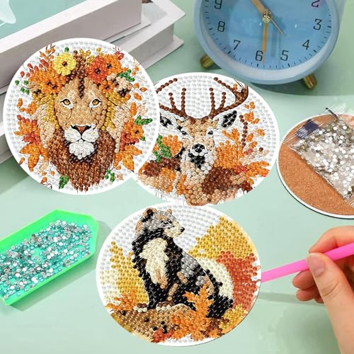 Diamond Art Coasters Kits, 8 Pcs Fall Animals Diamond Painting Coasters Kit - color: Fall animals
