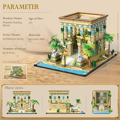 Philaedin Temple Building Set for Adults, Egyptian Architecture Building Blocks, Miniature Nile Temple Scene, Famous Landmark Collection Home Décor Model Building Kit, 2018 Pcs