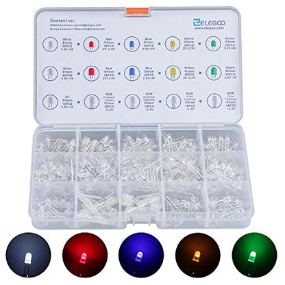 ELEGOO 3mm & 5mm Clear & Diffused LED Kit, RGB, UV, Fast Flashing, 350pcs - size: 350 Count (Pack of 1)