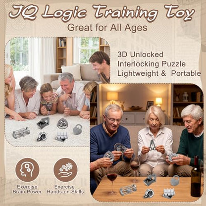 Wettarn 9 Pcs Metal Brain Teasers 3D Steel Puzzle Set, Engaging Style - style: Engaging Style