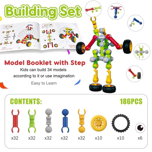 Qirptey Kids STEM Building Toys for 3 4 5 6 7 8+ Year Old Boy Birthday Gift - style: 186 PCS