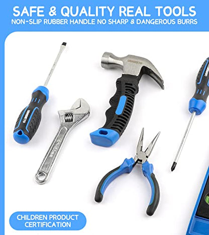URASISTO 18-Piece Kids Tool Set with Tool Storage Bag, Junior Real Hand Tool Kit for Boys & Girls, Children Learning Tools for DIY Building and Woodworking, Age 8+
