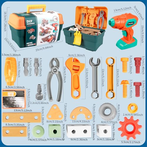 VEAIS Kids Tool Set with Drill, 148 PCS STEM Building Tools with Storage Box Plastic Todder Tool Set for Boys and Girls Age 3 4 5 6 7 8 Years