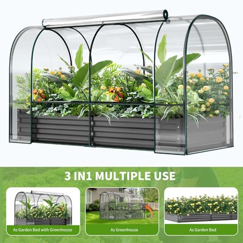 DoCred Garden Bed with PVC Cover, 72.8" x 37.4" x 47.2" Metal Planter Box - color: Black, size: 72.8" x 37.4" x 47.2"