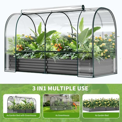DoCred Garden Bed with PVC Cover, 72.8" x 37.4" x 47.2" Metal Planter Box - color: Black, size: 72.8" x 37.4" x 47.2"