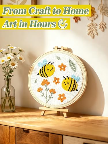 Punch Needle Kit Adults Beginner, Step-by-Step Guide & Video - color: Golden Bees