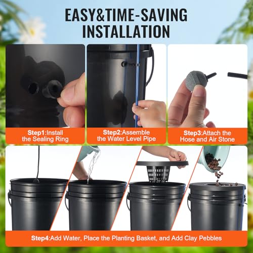 VEVOR DWC Hydroponic System, 5 Gallon 8 Buckets, Deep Water Culture Growing Bucket, Hydroponics Grow Kit with Pump, Air Stone and Water Level Device, for Indoor/Outdoor Leafy Vegetables - style: 8 Buckets