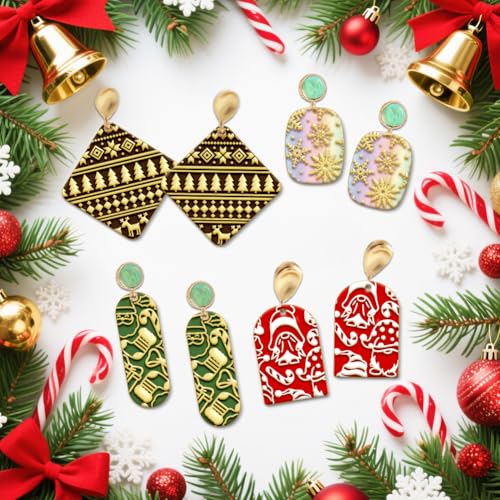 4PCS Christmas Polymer Clay Texture Sheets Set for Using with Clay Cutters, Snowflake Clay Texture Mats, Jewelry Making DIY Christmas Craft Tools - style: Christmas Theme-4pcs