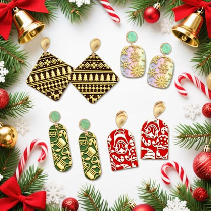 4PCS Christmas Polymer Clay Texture Sheets Set for Using with Clay Cutters, Snowflake Clay Texture Mats, Jewelry Making DIY Christmas Craft Tools - style: Christmas Theme-4pcs