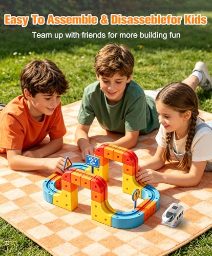 klick Rail Electric Magnetic Train Set, 3D Gravity-Defying Flexible Race Track for Kids 2-8, Building Toy Train Track, Educational STEM Building Toy, Birthday Gift for Boys Girls - color: Pink1