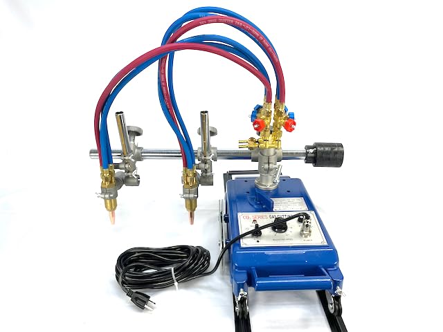 BLUEROCK CG-100 Double Cutting Gas Track Torch, 120V Motorized Steel Cutting & Beveling Machine with 12' Track, Dual Torch Heads, 3/16"-4" Cutting Capacity