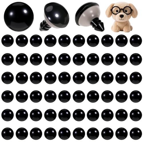 60Pcs 15mm Safety Eyes, Spiral Black Plastic Safety Eyes Crafts Safetys Eye with Washers for Bear Doll Puppet Plush Animal DIY Craft