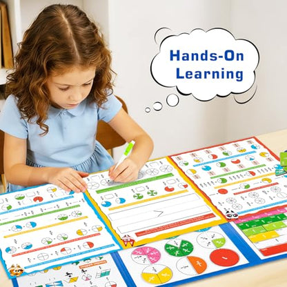 Magnetic Fraction Demonstration Book for Kids, Montessori Fraction Playbook with Tiles & Circles, Fraction Educational Puzzle Sets for Children, Math Manipulatives for Homeschool Classroom - size: Small