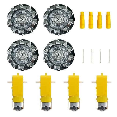 DIY Mecanum Wheel Robot Kit Parts 4WD Omnidirectional Wheels Smart Robot Car Chassis Kit Robotics Accessory for Adult Age 15+ (4Pcs Wheels and 4Pcs TT Motor)