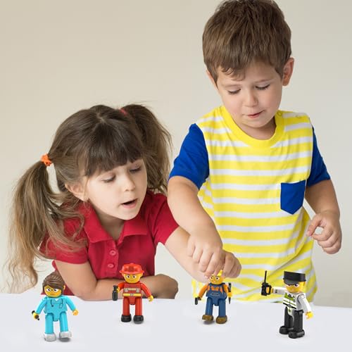 PicassoTiles Magnetic Tiles Action Figures 4 Piece City Characters for Magnet Tile Building Blocks Accessory Add On Pack Construction Block Set Toddler Toy Educational Learning Kit Age 3 and up PTA18 - color: 4 Pcs City Builder