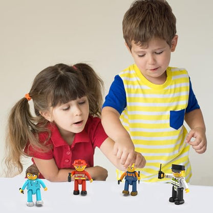 PicassoTiles Magnetic Tiles Action Figures 4 Piece City Characters for Magnet Tile Building Blocks Accessory Add On Pack Construction Block Set Toddler Toy Educational Learning Kit Age 3 and up PTA18 - color: 4 Pcs City Builder