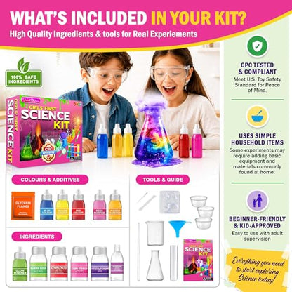 Jim&Gloria Science Kit for Kids, Science Experiments for Kids Ages 5-7 & 8-12, STEM Educational Toy, Chemistry Set with Volcano Experiments, Birthday Gift for Boys & Girls, Hands-On Learning Activity