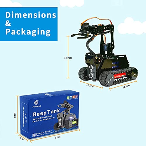 DIY Robot Model Kit for Raspberry Pi 4/3 Model B+/B WiFi Wireless Smart Robot Car Kit with 4-DOF Robotic Arm/OpenCV Target Tracking/Video Transmission Rasptank Robotic Kit with PDF