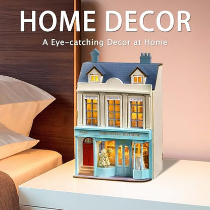 Flever Dollhouse Miniature DIY House Kit Creative Room with Furniture for Romantic Valentine's Gift (Paris Gift Store) - color: Paris Gift Store