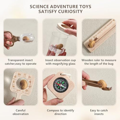 Montessori Wooden Bug Catcher Kit for Kids - 8-in-1 Outdoor Explorer Set with Habitat, Net & Magnifying Glass STEM Learning Toys for Ages 3-8 Nature Gift for Boys & Girls
