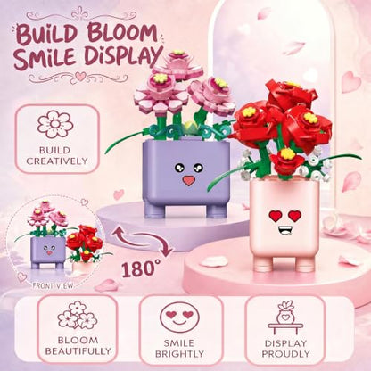 Botanicals Happy Plants Building Sets | 2 Cute Happy Plants Flowers Set, Succulents Botanical Collection for Home Office Décor, Gift for Women Wife Mom(244Pcs) - style: Purple and Pink