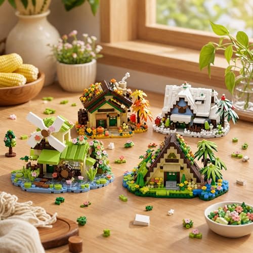 4 Set Mini Building Toy House Set - color: 4 Set