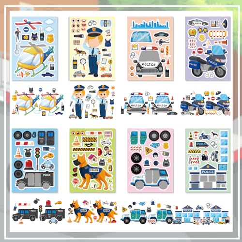 24-Sheet DIY Police Sticker Kit | Create Law Enforcement Scenes with K9, Helicopter & Police Car Stickers - Reusable Educational Crafts for Classroom & Birthday Parties - color: Policeman
