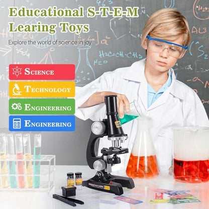 Little World Kids Microscope with LED Light - 100X/400X/1200X Magnification - color: Black