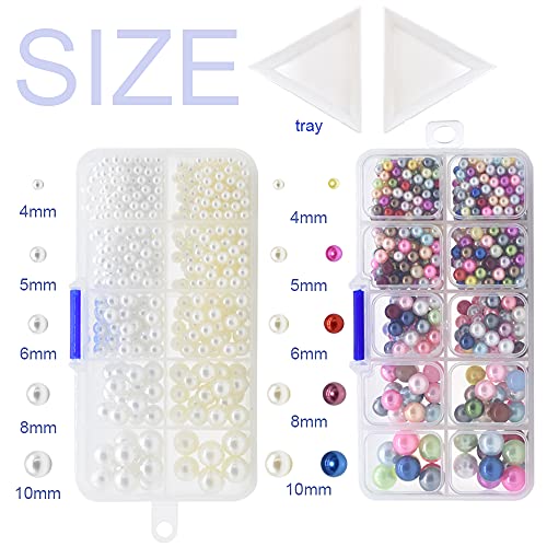Pearl Setting Hand Press Machine Tools with 2 Boxes of 5 Sizes Colorful no Holes Round Pearls Beads and Rivet Studs, Screw Heads Tweezers for DIY Crafts