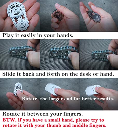 Stainless Steel Sprocket Fidgets Chain Fidget Cube Gears Linkage Bike Chain Novelty Fidget Block Kinetic Desk Toy Metal EDC Focus Meditation Break Bad Habits ADHD - color: Silver