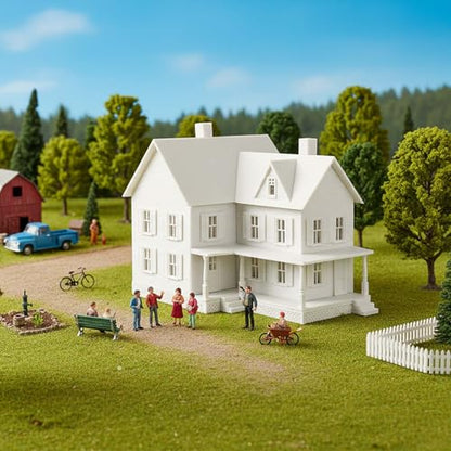 HO Scale Model Blank Village Two-Story House Kit Unassembled Christmas Building for Model Railroad (JZHO6879JJ)