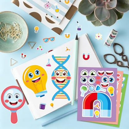 24 Sheets Science Make a Face Stickers, Make Your Own Science Stickers Mix and Match Sticker for Home School Classroom Crafts Activities Reward Birthday Party Favors - style: Science
