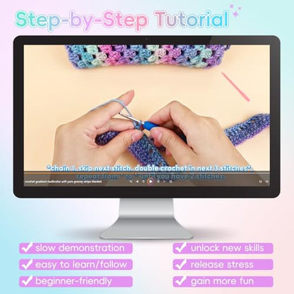 Aeelike Crochet Blanket Kit for Beginner, Easy Crochet Kit, Purple Gradient - color: Aurora Purple Gradient