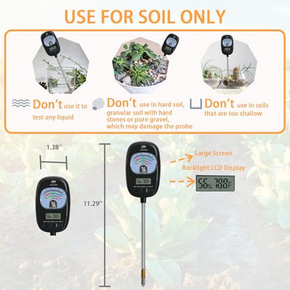 7-in-one Soil Test Kit, Soil Moisture Meter/PH Meter/Sunlight Intensity/Fertility Soil Tester, LCD Display Air & Soil Hygrometer Temperature for Hous Plants Garden, Farm, Lawn Care Moisture Meter - color: Dark NEW