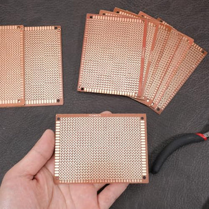 10 Pcs PCB Board Prototype Kit 90mm x 70mm Circuit Board Copper Strip Boards 744 Holes Perfboard Universal Printed Circuit Breadboard for DIY Soldering Electronic Experiment Projects