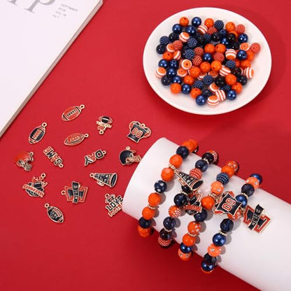 2200PCS+ Game Day Beads Charms for Bracelet Making Polymer Clay Beads Crystal Pearl Letter Gold Spacer Beads Football Charms for Game Day Bracelet Necklace Making DIY Crafts - color: Orange Navy