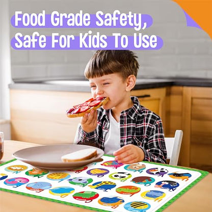 6 Pack Placemats for Kids, Non-Slip Washable Table Mats, Reusable Spanish Alphabet, Number, Shape & Color, Universe, Map Themed Educational Placemats for Home, Kindergarten, Classroom, Nursery - style: Spanish