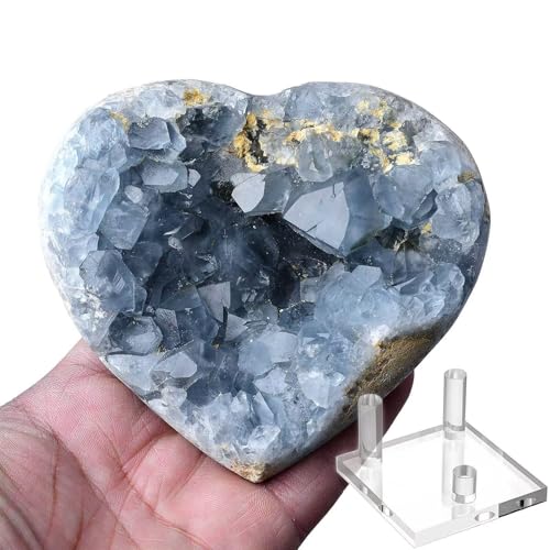 Extra Large Blue Celestite Geode Heart Healing Crystal Stone Collection Mineral Specimen with Stand Home Office Decor 1.7-2.2 Pound - color: Light Blue, size: 1.7-2.2 Pound