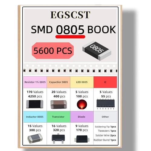 5600PCS 0805 SMD Resistor Kit from 0Ω to 10MΩ 1%, Electronics Component Assortment with Resistors, Capacitors, Diodes, Transistors, IC, Inductors, LEDs Sample Book for DIY and Repair - style: SMD 0805 Book