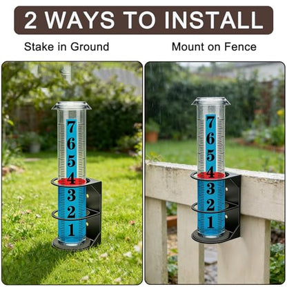 Rain Gauge Outdoor, Accurate Rain Gauges Outdoors Best Rated with Metal Rack Holder, Water Rain Meter with Thickened Plastic Large Font Tube for Yard, Easy to Read with Red Float - color: Metal rain gauge with foot