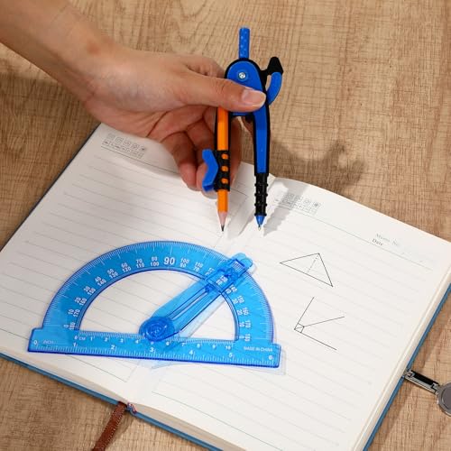 Zonon 2 Pcs Protractor and Compass Set, Swing Arm Protractor, Deep Blue - color: Deep Blue