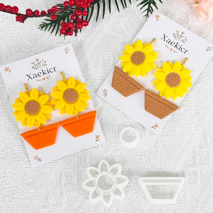 Xaekicr Sunflower Clay Cutters Set – 3PCS Polymer Clay Molds for Earrings, Flower Pot Clay Earring Cutters, DIY Tools for Jewelry Making - color: T color