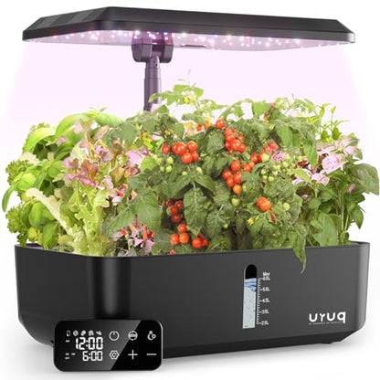 URUQ 12 Pods Hydroponic Growing System Grow Light Remote Control Charcoal - color: Charcoal