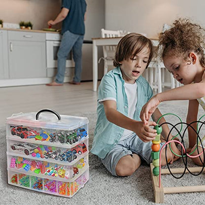 4-Tier Stackable Storage Container Box with 40 Adjustable Compartments, Plastic Organizer Box Transparent Storage Case for Kids Toys, Art Crafts, Jewelry, Supplies, Fuse Beads, Washi Tapes