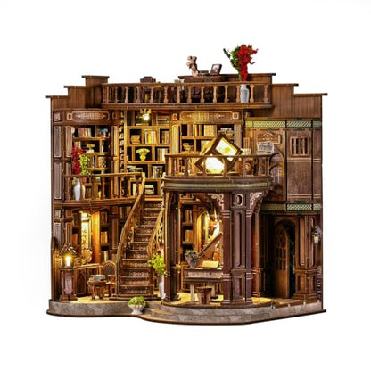 DIY Miniature House Kit for Adults, Tiny Dollhouse Book Nook Kit Bookshelf Crafts Decor, 3D Wooden Puzzle, Gifts for Family Friends Adults Teens, Dream Book Loft