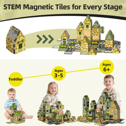 GobiDex Magnetic Tiles Army Toys Building Set for Kids Ages 3+ - color: Army Base